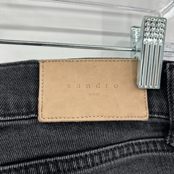 SANDRO Paris Black Dark Wash Button Fly Distressed High Rise Skinny Jeans 30 - Picture 7 of 10